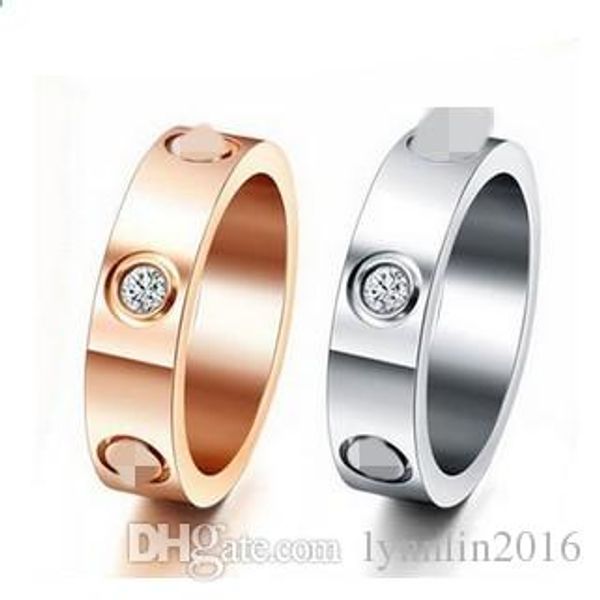 

titanium steel silver rose gold diamond love ring wedding ring for lovers men women couple ring box optional