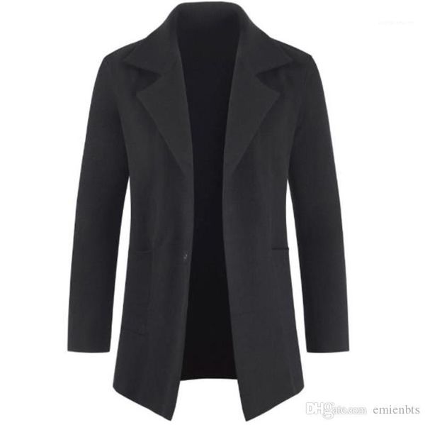 

long sleeve men coats casual loose homme outerwear solid color men blends winter single breasted lapel neck, Black