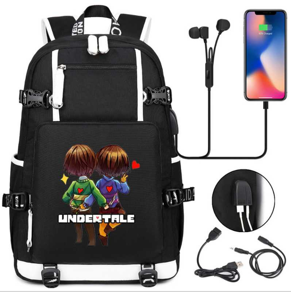 

undertale sans canvas backpack kid's travel bag school bag usb charging shoulder teenagers laprucksacks