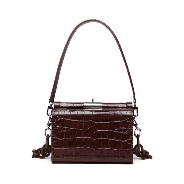 

design shoulder bag ladies new retro style crocodile pattern lock small square bag ladies leather chain handbag 1060