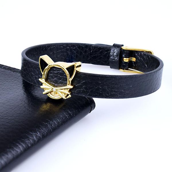 

charm bracelets trendy copper cat for women classic wrap leather bracelet, Golden;silver