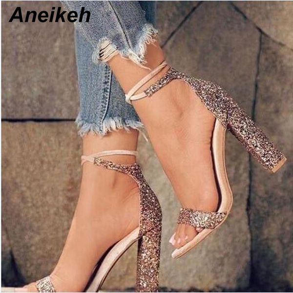 

aneikeh summer women shoes sandals pu gladiator fashion narrow band square heel lace-up back strap party pink size 35-42 fashion, Black