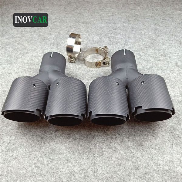 

2 pcs car exhaust pipe y style matte carbon exhausts double end pipes for b-mw b-enz exhaust dual muffler tips tail pipes