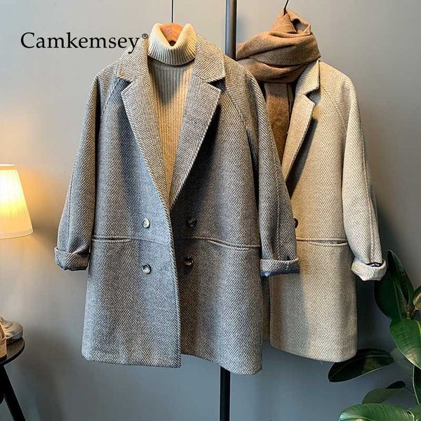 

women's wool & blends camkemsey women winter thick warm coats office lady down cotton padded single breasted long suits, Black