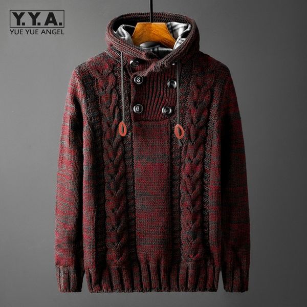 

men's sweaters japan style winter thicken fleece sweater mens long sleeve double breasted hooded pullover casual knitting plus size, White;black