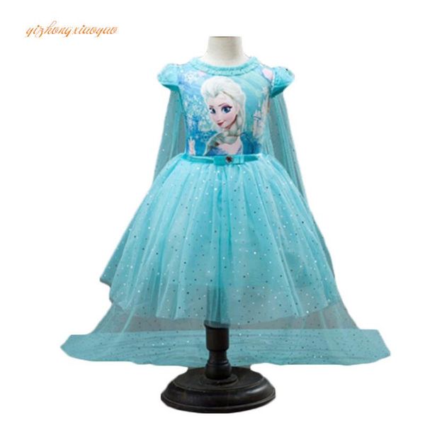 

3-10 yearsold children's kids summer cosplay costumes+cape girl dress lace princess dress snow queen dresses for party gir, Red;yellow