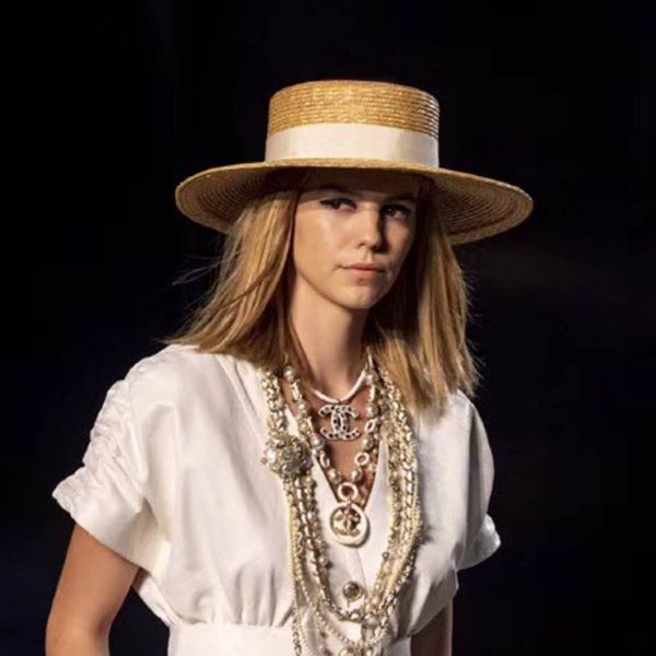 

roseluosi women summer straw hats fashion flat boater hat mens beach sun hats chapeu feminino, Blue;gray
