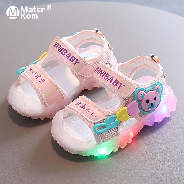 

size 21-30 children led light shoes baby anti-slippery shoes glowing sandals girls breathable sandals with luminous sole, Black;red