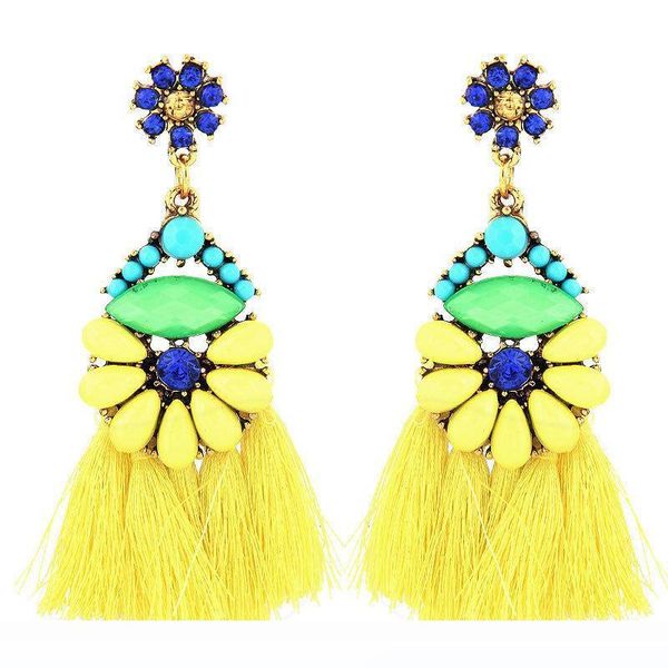 

bohemian tassel drop earrings for women vintage crystal fringe long earring female fashion statement jewelry dangle brincos, Silver