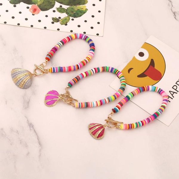 

fashion handmade bracelet bohemian style multicolor polymer clay bracelet natural shell pendant new, Golden;silver