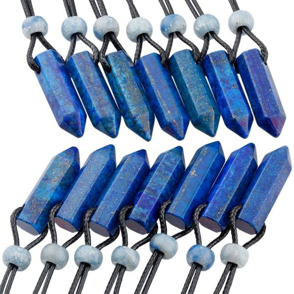 

tumbeelluwa lapis lazuli hexagonal pointed healing reiki chakra pendant necklace wax cord for unisex, Silver