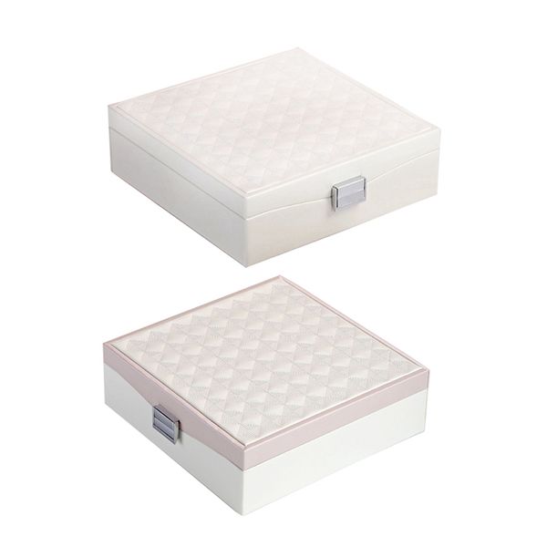 

casegrace 2pcs lady pu leather jewelry box storage box ring display case portable jewelry organizer - white & pink, Pink;blue