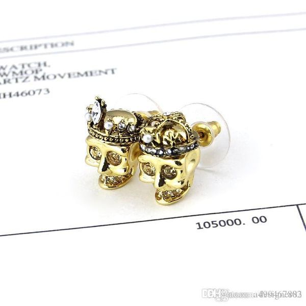 

new unique style titanium steel skull steel crown earrings 18k gold black earrings for fashion women earrings nightclub preferred, Golden;silver