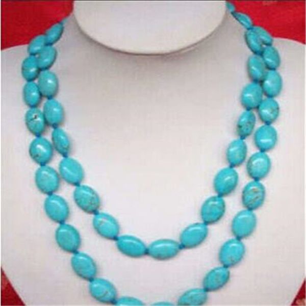 

nouveau 13x18mm turquie naturel bleu turquoise collier 48", Silver