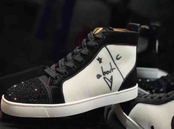 

черный белый холст граффити strass high top rhinestone toe кроссовки туфли с красной подошвой партии обручальные red подошва leisure квартир, Black