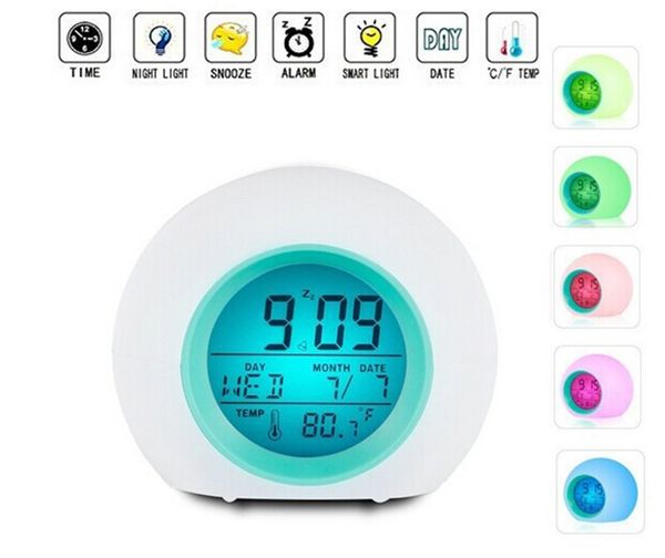 Alarme criativo Rodada de alarme colorido Relógio Calendário Bed Bola Crianças Relógio Natural Som Table Clock Com as crianças Calendário Bola