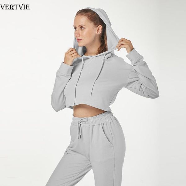 

vertvie 2020 autumn 2pcs sport sets tracksuit women short hoodies hoody sweatshirts sport pants jogger warm outfits running suit, Black;blue