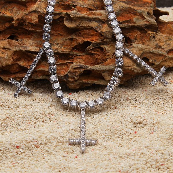

New zircon a row of necklaces Splicing cross Copper Pendant Zircon hip hop Necklace