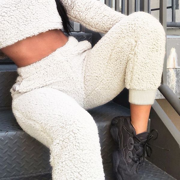 

93345 european and american spot new solid color leggings women's new street lamb cashmere sports casual pants, Black;white