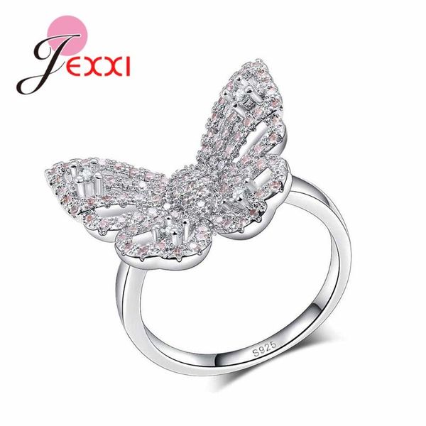 

new cut butterfly design wedding ring with full shiny white/pink cubic zircon 925 sterling silver party jewelry wholesale, Golden;silver