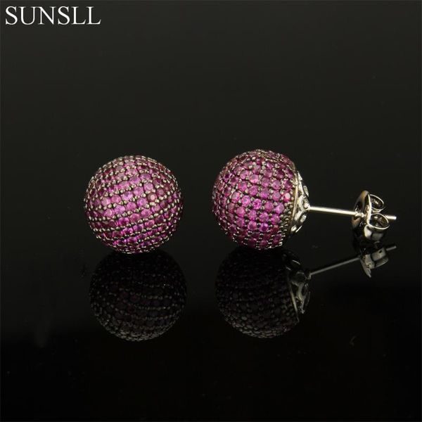 

sunsll copper pins multicolor cubic zirconia stud earrings women's party fashion jewelry cobre cz brincos, Golden;silver