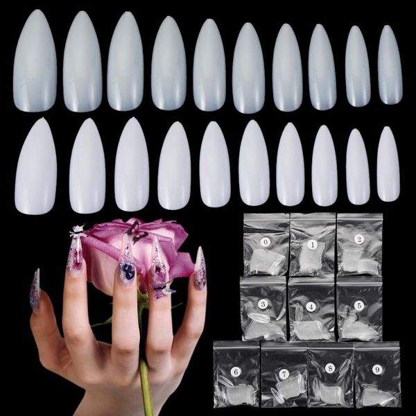 

false nails 100 pcs 3 colors long almond acrylic nail tips fake art stiletto pointy manicure diy tools full cover, Red;gold