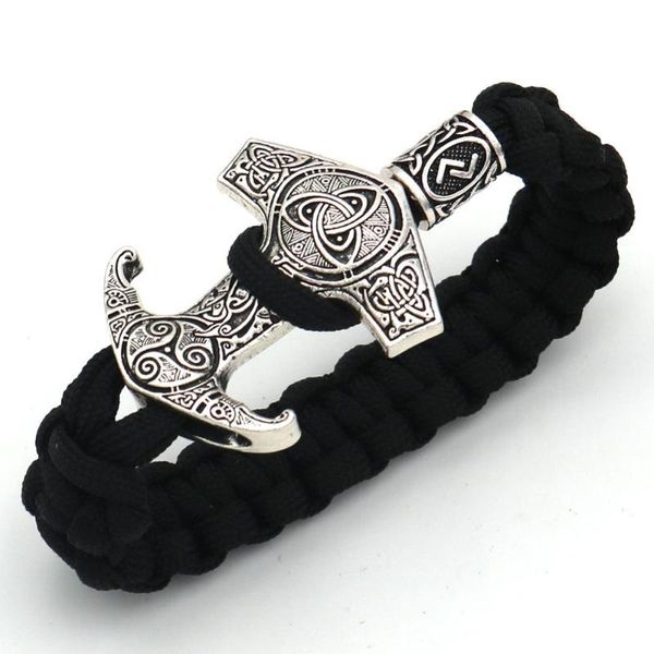 

viking men black rope weave ancient bracelet nordic mythology odin raven totem vin beads amulet bracelet