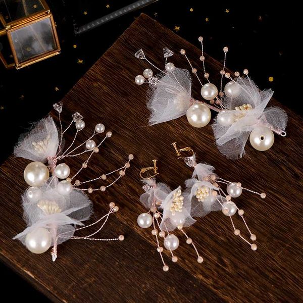 

wedding hair accessories pearl headbands rose gold tiara hairbands earrings women bride hair jewelry ribbon handmade headpiece, Golden;silver