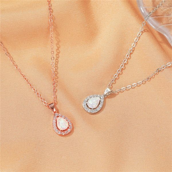 

chokers female crystal water drop pedants necklaces fashion opal pendant chain wedding jewelry necklace for women originality simplicity, Golden;silver