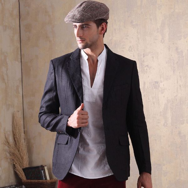 

2020 spring autumn new casual blazers men suits linen thin slim fit pocket slim fit men jackets black a5379, White;black