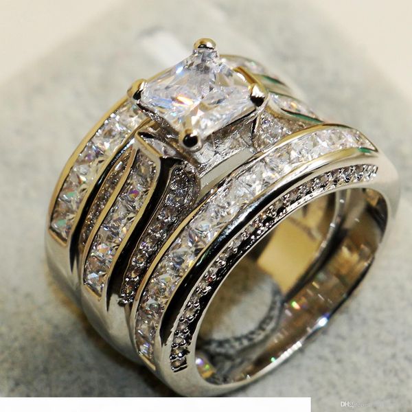 

k sz 5 -11 victoria wieck women luxury jewelry 7mm princess cut white sapphire simulated diamond gem 925 sterling silver wedding 3in1 b