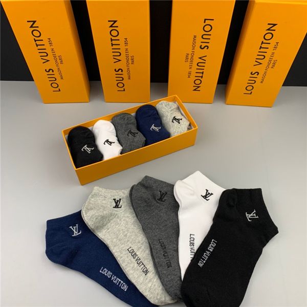 

louÃ¬s vuÃ¬ttÃµn 2020 designer solid color socks summer ankle length casual socks breathable 100% cotton for men and women, Black