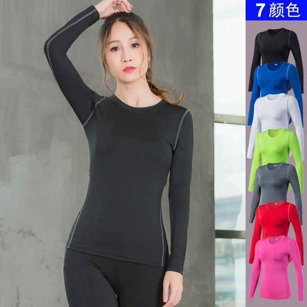 

women's pro tight training long sleeve sports fitness yoga t-shirt moisture wicking long-sleeved shirt clothes 7 colors, White;red