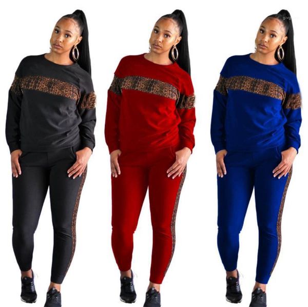 

щитовая leopard crew neck двухкусочной эпикировки вскользь женской одежда осень зима женщина проектировщик костюмы мода, Gray