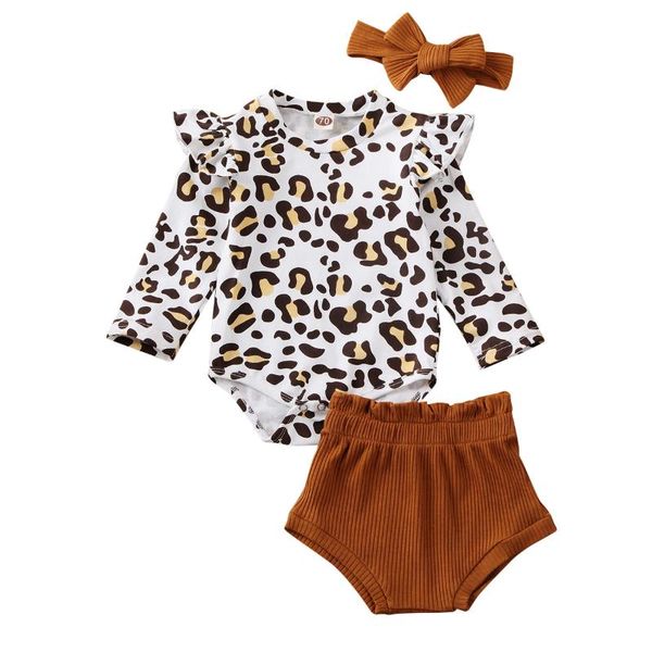 

мода 3шт baby girl одежда leopard outfit с длинным рукавом ползунки боди топы шорты headnband комплект для девочек костюм, White