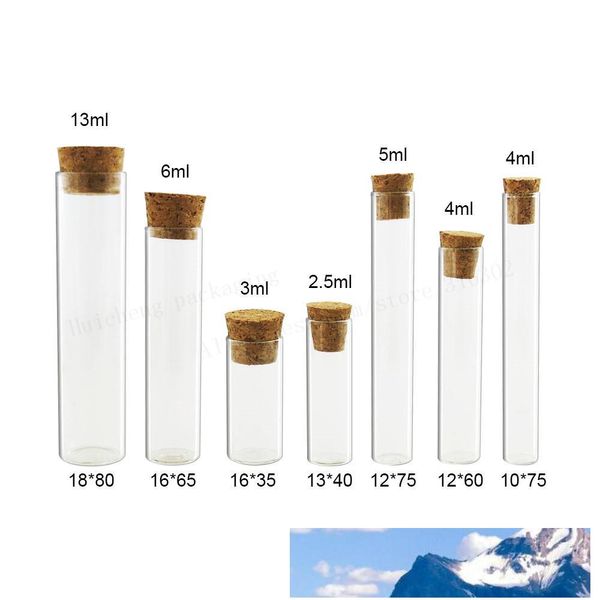 Mini vuoto 2,5 ml 3 ml 4 ml 5 ml 6 ml 13 ml tubo di vetro trasparente con tappo in sughero piccoli contenitori per tubi in sughero fiale con tappo in sughero