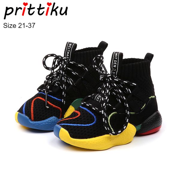 

2020 toddler boys girls sock sneakers little kid high knit booties big children fashion school brand sport shoes, Black