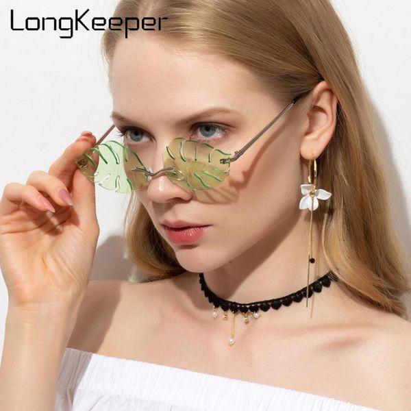 

fashion rimless sunglasses women 2020 designer leaf shape sun glasses vintage punk glasses gafas de sol mujer, White;black
