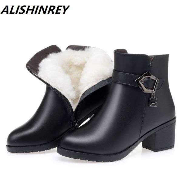 

alishinrey women's ankle boots winter 2020 new high-heel ladies fashion boots wool warm women winter large size, Black