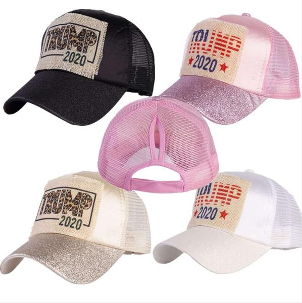 

trump 2020 designers caps hats mesh ponytail holder ball hat baseball caps glitter shiny snapnacks sports sun hat visor headwears e9101, Yellow