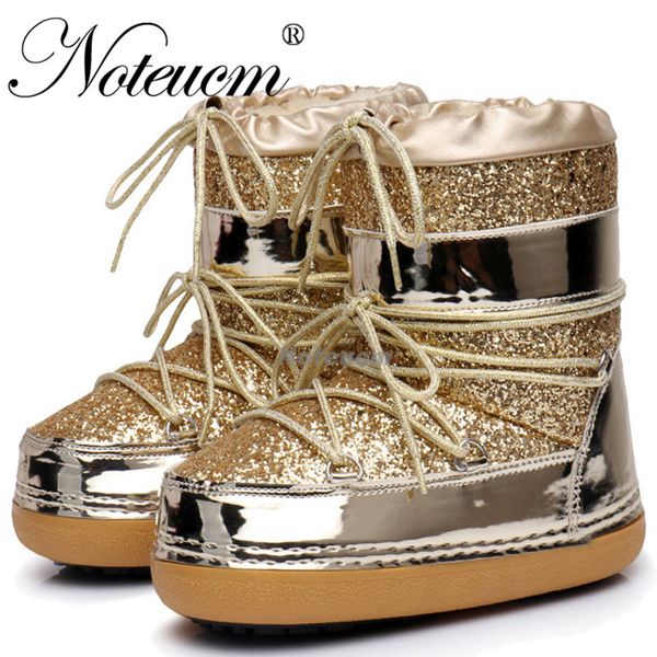 

women winter ankle gold silver glitter sequin snow boots shoe with lined faux fur hair for female space quilt bling scarpe donna, Black