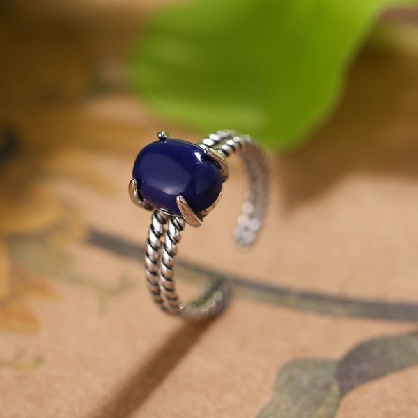 

trendy deep blue rhinestone 925 sterling silver lady finger rings jewelry women promotion open engagement ring no fade, Golden;silver