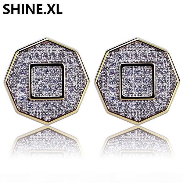 

hip hop iced out suqare earring micro pved lab cubic zircon stud earrings with screw back men and women jewelry gifts, Golden;silver