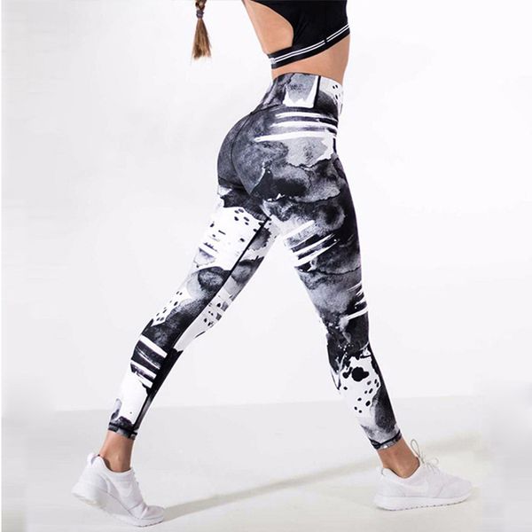 

female ink digital printed sports fitness yoga leggings high waist bulifting workout push up slim yoga pants for women, White;red