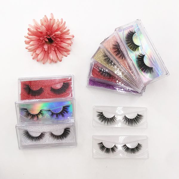 

3d mink eyelashes natural length cruelty full strip lashes with holographic rectangle packaging box