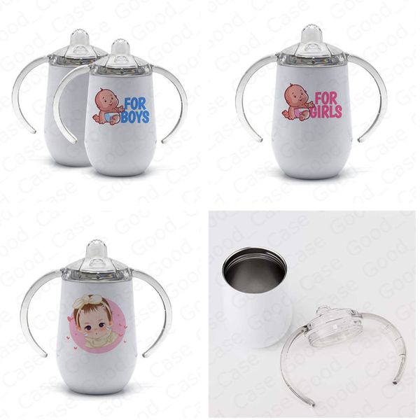 

sublimation heat transfer 10oz sippy cups baby kids tumbler with double handle lid egg cups stainless steel vacuum insulated bottle f92504