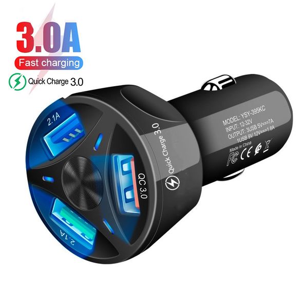 

30w 3a car charger quick charge 3.0 4.0 universal 3 usb fast charging adapter for iphone samsung xiaomi mobile phone