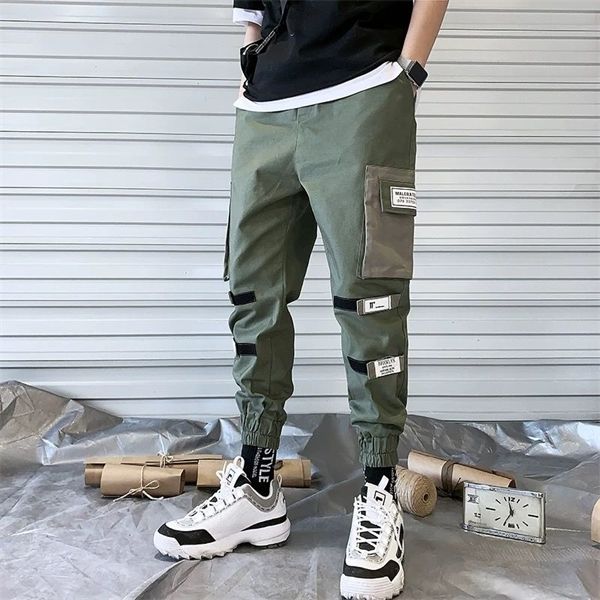 

man jogger camouflage side pockets loose style men's sweatpants fashion 2020 high street casual pants 20 colors, Black