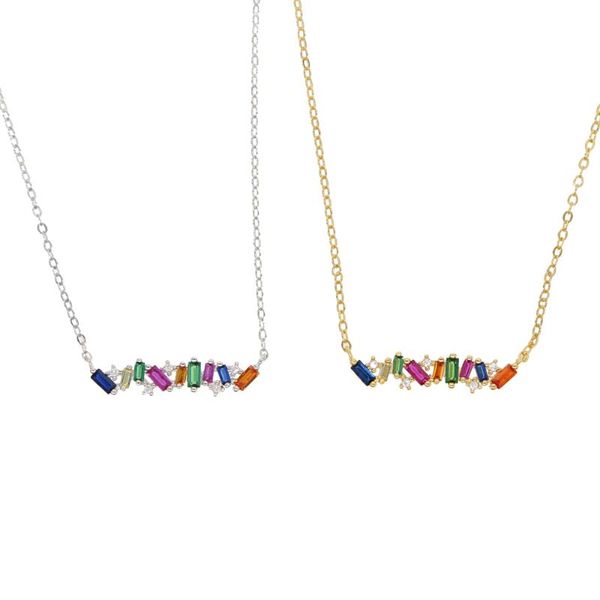 

chains 2021 simple rainbow baguette cubic zirconia cz bar necklace big colored geometric minimal gold filled necklaces, Silver