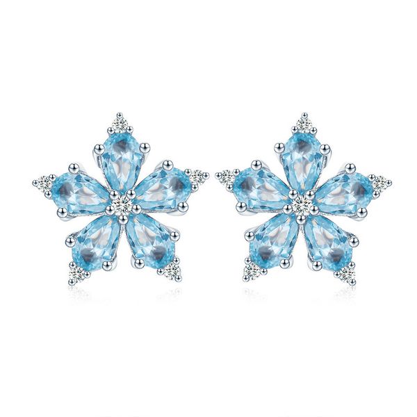 

925 sterling silver luxury blue aaa cz snowflake earring stud for girls christmas gift rhodium plated, Golden;silver